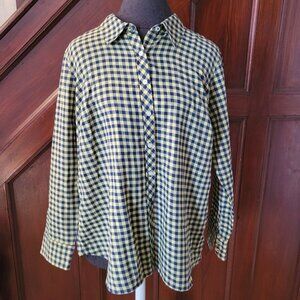 Talbots Womens Petites Checkered Button-Up Shirt Yellow/Blue Plaid Xp Cotton